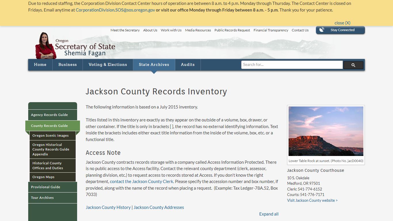 State of Oregon: County Records Guide - Jackson County Records Inventory